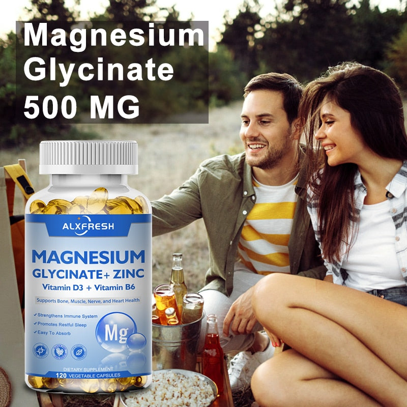 120 PCS Magnesium & Zinc Capsules for Supports Muscle, Joint, and Heart Health Maximum Absorption Magnesium Glycinate Supplement