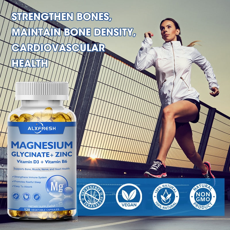 120 PCS Magnesium & Zinc Capsules for Supports Muscle, Joint, and Heart Health Maximum Absorption Magnesium Glycinate Supplement