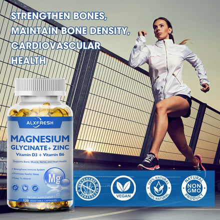 120 PCS Magnesium & Zinc Capsules for Supports Muscle, Joint, and Heart Health Maximum Absorption Magnesium Glycinate Supplement