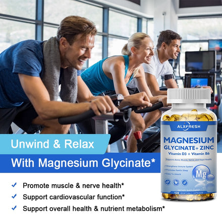 120 PCS Magnesium & Zinc Capsules for Supports Muscle, Joint, and Heart Health Maximum Absorption Magnesium Glycinate Supplement