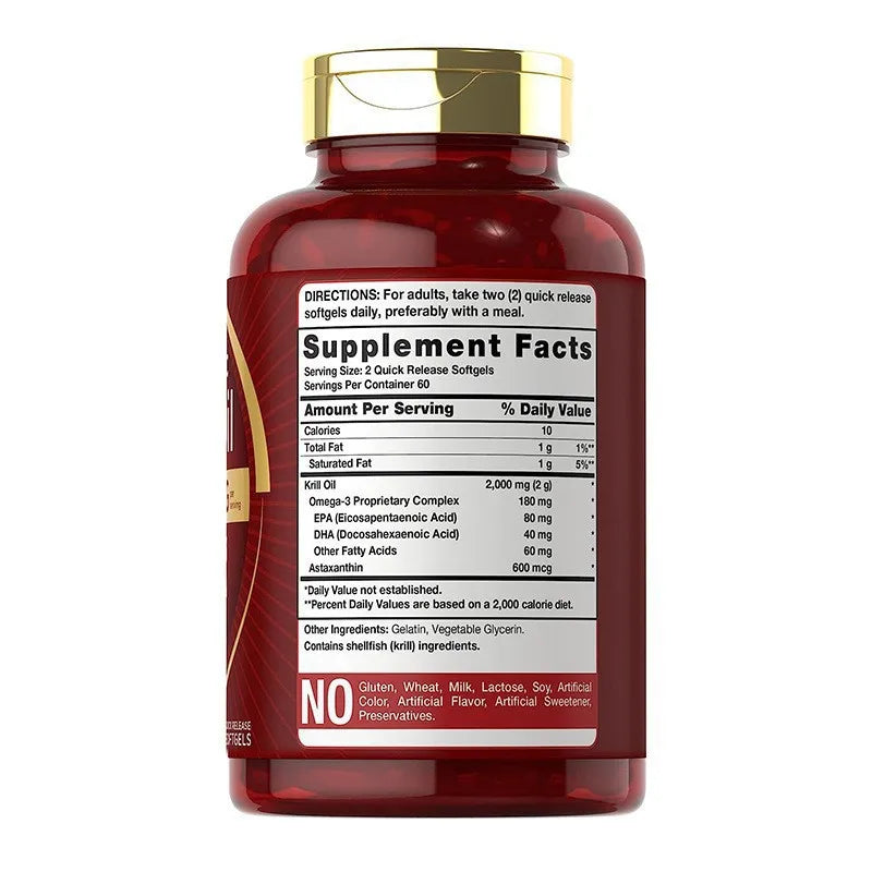 2000Mg Antarctic Krill Oil Capsules OMEGA-3 and EPA/DHA with Astaxanthin Supplement for Joint ,Brain, Heart Health
