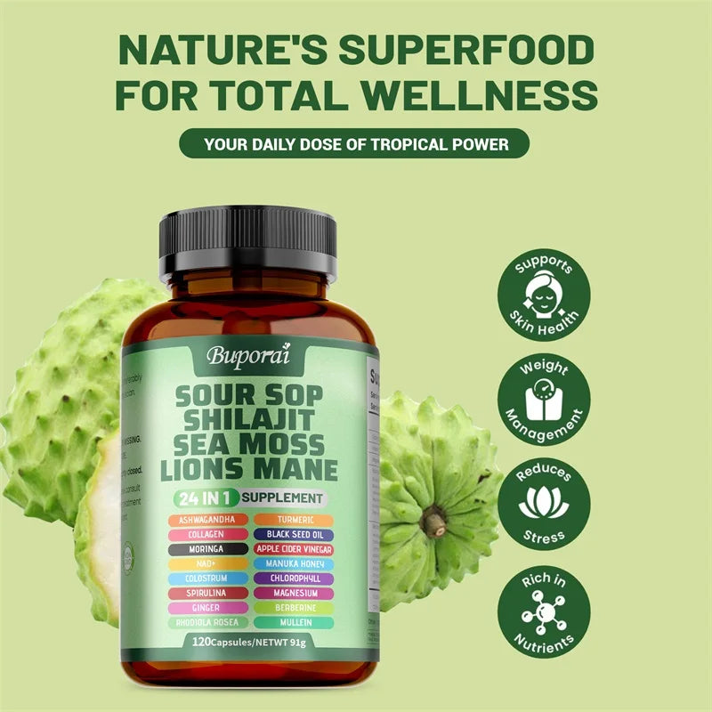 24-In-1 Soursop Supplement - Improve Skin Health, Anti-oxidation, Promote Digestion, Intestinal Detoxification