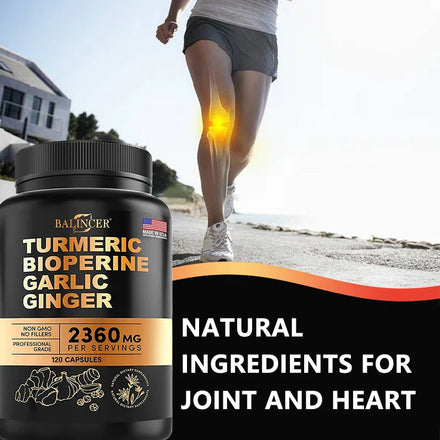 4-in-1 Turmeric Ginger Supplement with Pepperine 2360mg, Garlic Curcumin Black Pepper for Joints, Muscles, Digestion & Immunity