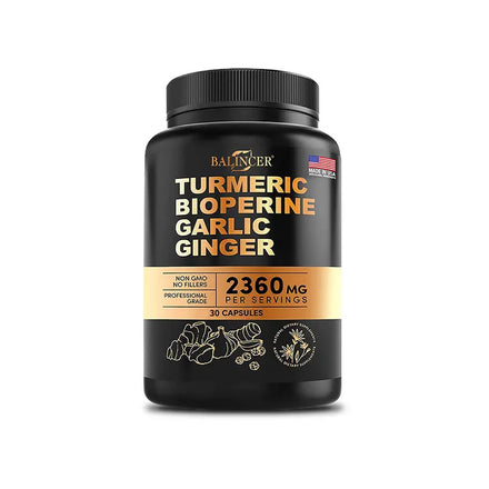 4-in-1 Turmeric Ginger Supplement with Pepperine 2360mg, Garlic Curcumin Black Pepper for Joints, Muscles, Digestion & Immunity