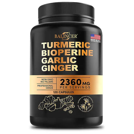 4-in-1 Turmeric Ginger Supplement with Pepperine 2360mg, Garlic Curcumin Black Pepper for Joints, Muscles, Digestion & Immunity