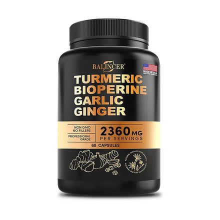 4-in-1 Turmeric Ginger Supplement with Pepperine 2360mg, Garlic Curcumin Black Pepper for Joints, Muscles, Digestion & Immunity