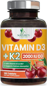 Vitamin D3 K2 as MK-7 with 2000iu of D3 & 75mcg K2, Vitamin K2 D3 Bone Strength Supplements Support Calcium Absorbtion for Teeth & Bone Health + Muscle & Immune Health Support - 180 Chewable Tablets in Pakistan