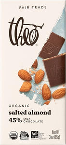 Chocolate Salted Almond Organic Milk Chocolate Bar, 45% Cacao, 6 Pack | Fair Trade in Pakistan