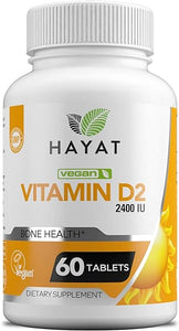 Vitamins Vegan Vitamin D2 2400 IU (60 MCG), Dietary Supplement for Bone, Teeth, Muscle and Immune Health Support, 2 Month Supply, All Natural, Certified Halal, 60 Tablets, Made in The USA in Pakistan