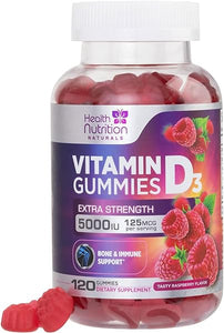 Vitamin D3 Gummies 5000 IU (125 mcg) - Extra Strength Bone & Immune Support Vitamin D Gummy Dietary Supplement for Teeth & Muscle Support, Nature's Berry Vitamin D Supplement, Non-GMO - 120 Gummies in Pakistan