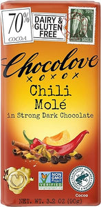 Chocolove Chili Mole in Strong Dark Chocolate, 70% Cacao | Non GMO, Rainforest Alliance Certified Cacao | 3.2oz Bar | 12 Pack in Pakistan