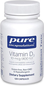 Pure Encapsulations Vitamin D3 10 mcg (400 IU) | Hypoallergenic Support for Bone, Breast, Cardiovascular, Colon and Immune Health | 120 Capsules in Pakistan