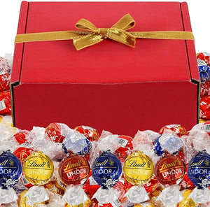 LINDOR Mother’s Day Milk Chocolate Truffles Assorted Flavors - 50PCS Individually Wrapped Milk Chocolate Candy Bucket Mix with Smooth Melting Truffle Center - Milk, Dark, and White Chocolate Red Gift Box in Pakistan