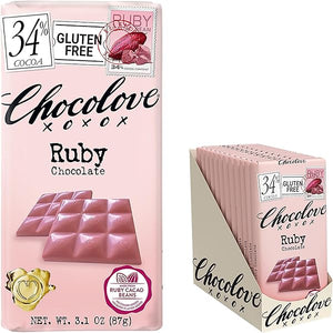 Chocolove Ruby Chocolate, 34% Cacao | Non GMO, Rainforest Alliance Certified Cacao | 3.2oz Bar | 12 Pack in Pakistan
