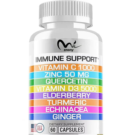 8-in-1 immune support containing quercetin zinc, vitamins, and elderberry echinacea ginger suitable for adults and children
