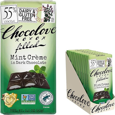 55% Cocoa Filled Mint Creme in Dark Chocolate 3.2 oz Chocolove Filled Mint Creme, 55% Cacao | 10 Pack | Non GMO, Rainforest Alliance Certified Cacao | 3.2oz Bar in Pakistan