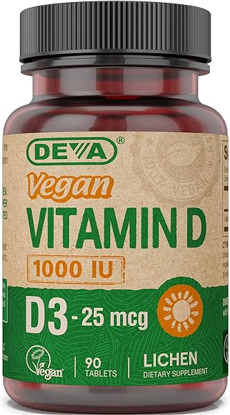 DEVA Vegan Vitamin D3 Supplement - Once-Per-Day Tablet with 1000 IU - Cholecalciferol - Lichen Plant Derived - 90 Small Tablets in Pakistan