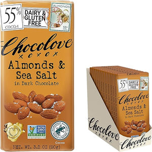 Chocolove Almonds & Sea Salt Dark Chocolate Bars | 55% Cocoa | Crunchy Almonds with a Salty Twist | Premium Belgian Dark Chocolate | Non-GMO, Dairy & Gluten-Free, 3.2 oz Bar (12 Pack) in Pakistan