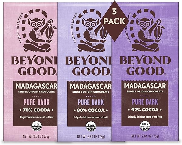 Beyond Good Chocolate Bars | Variety 3 Pack Pure Dark Chocolate Bars | Gift Box Included | Organic, Direct Trade, Vegan, Kosher, Non-GMO | Single Origin Madagascar Heirloom Chocolate in Pakistan