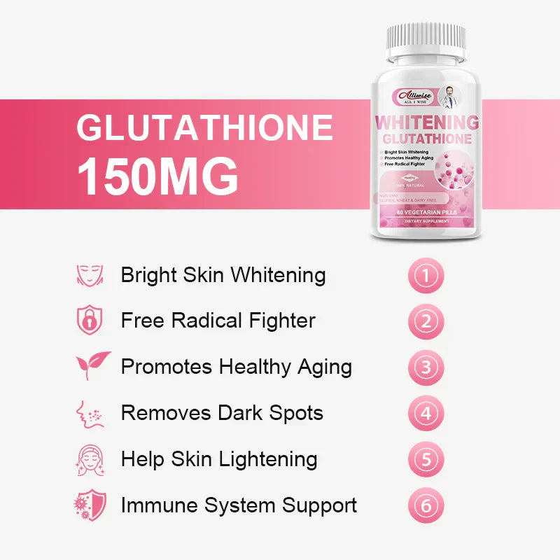 Alliwise Glutathione Capsules Collagen Whiten Capsule Anti-Aging Boosting Immunity Dull Skin Whitening Skin Whitening Gummies