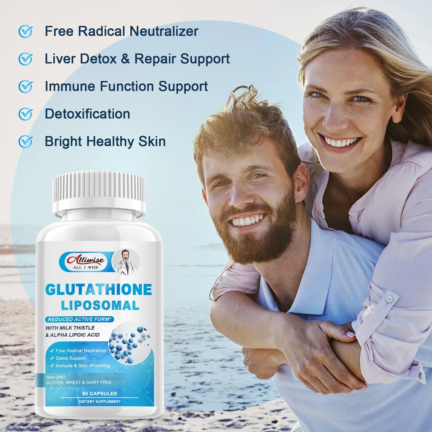 Alliwise Glutathione Capsules Supplement Antioxidant Immunity Dull Skin Whitening Healthy Supplement