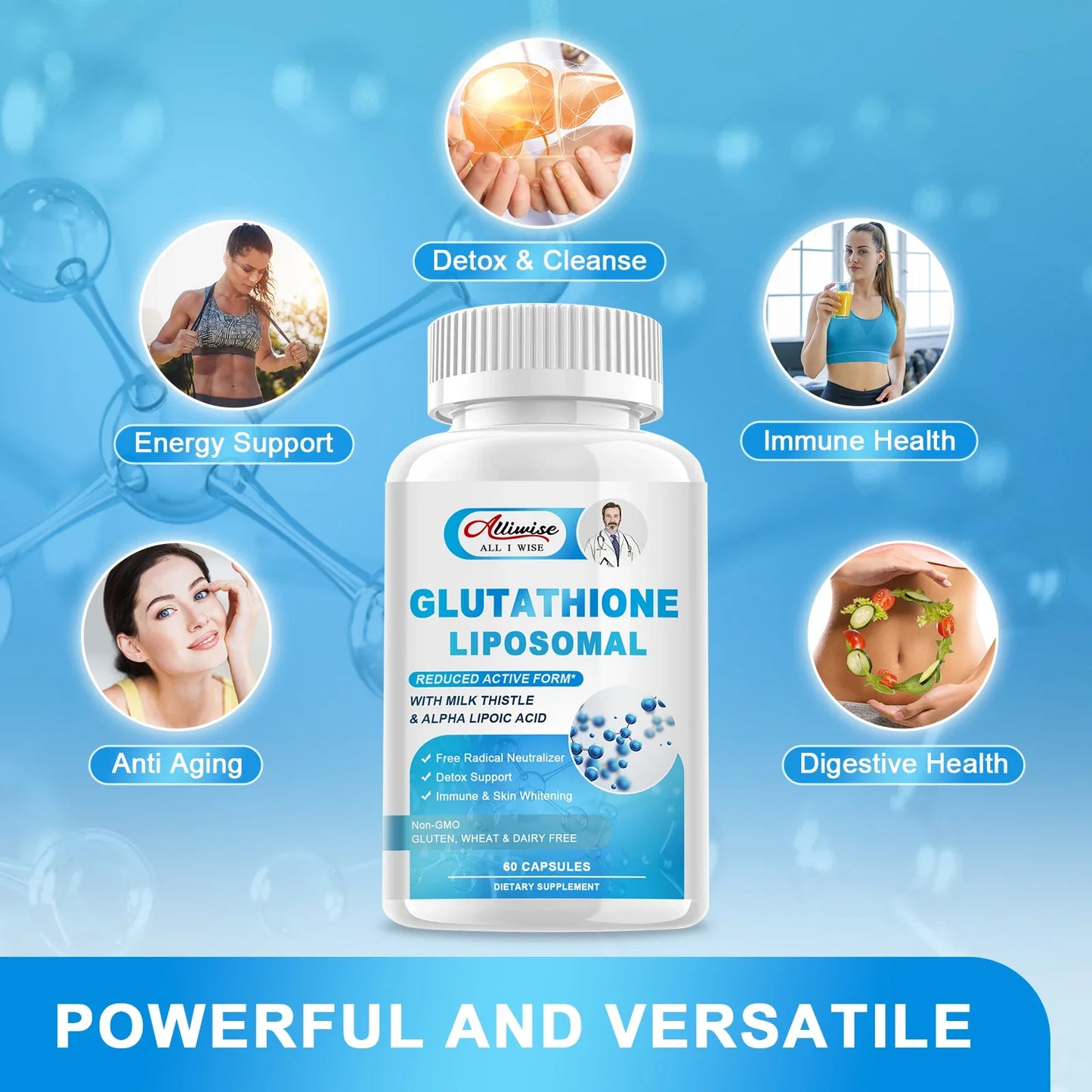 Alliwise Glutathione Capsules Supplement Antioxidant Immunity Dull Skin Whitening Healthy Supplement