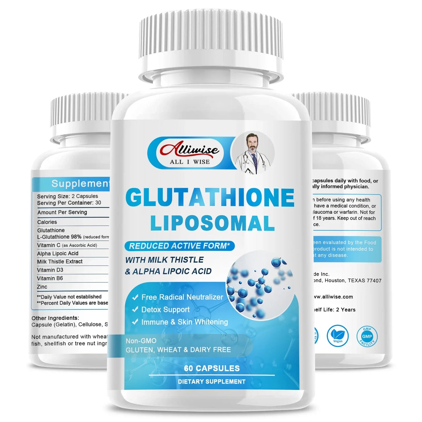 Alliwise Glutathione Capsules Supplement Antioxidant Immunity Dull Skin Whitening Healthy Supplement