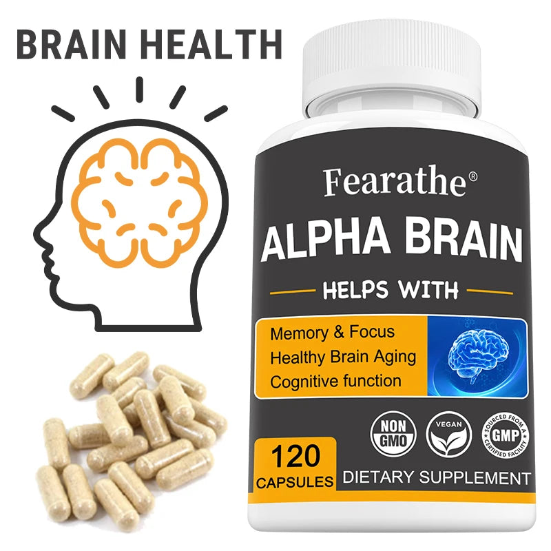 Alpha Brain Nootropics Brain Supplement for Men and Women - Memory, Mental Clarity & Cognition with Vitamin B6, Focus Capsules