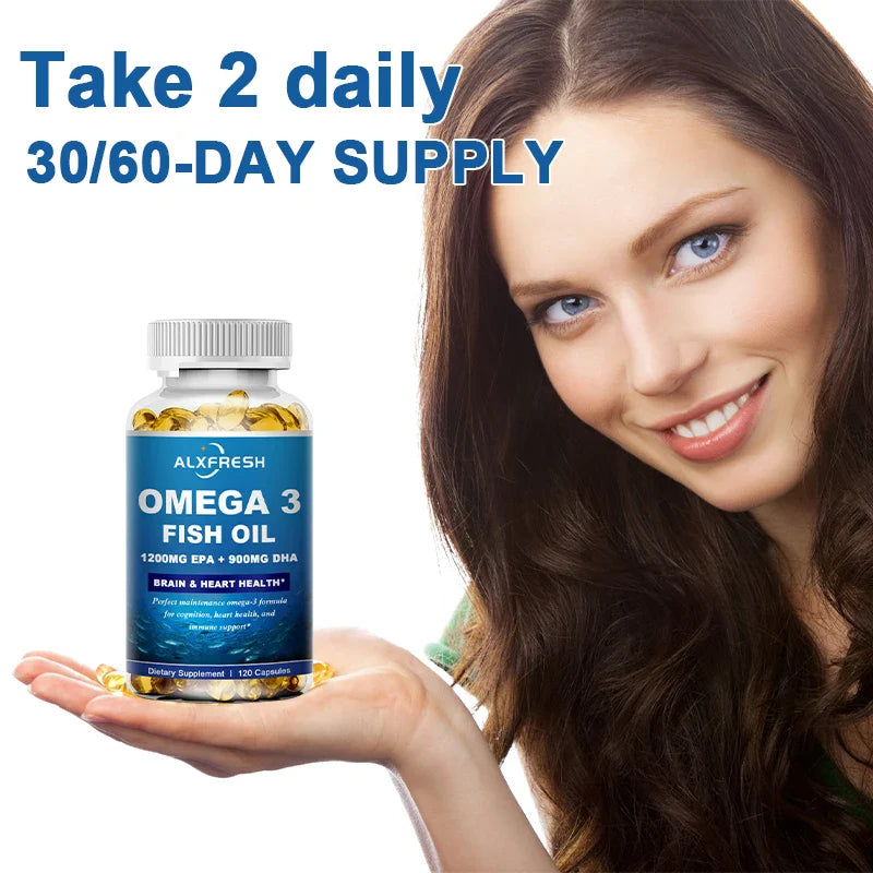 Alxfresh Wild Caught Omega 3 Fish Oil– 120/60 Soft Gels –3600mg High EPA 1300mg DHA 900mg Non-GMO Gluten Free Dietery Supplement