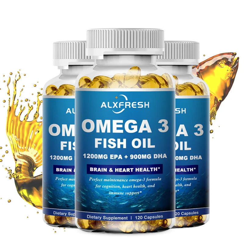 Alxfresh Wild Caught Omega 3 Fish Oil– 120/60 Soft Gels –3600mg High EPA 1300mg DHA 900mg Non-GMO Gluten Free Dietery Supplement