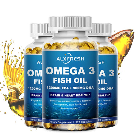 Alxfresh Wild Caught Omega 3 Fish Oil– 120/60 Soft Gels –3600mg High EPA 1300mg DHA 900mg Non-GMO Gluten Free Dietery Supplement