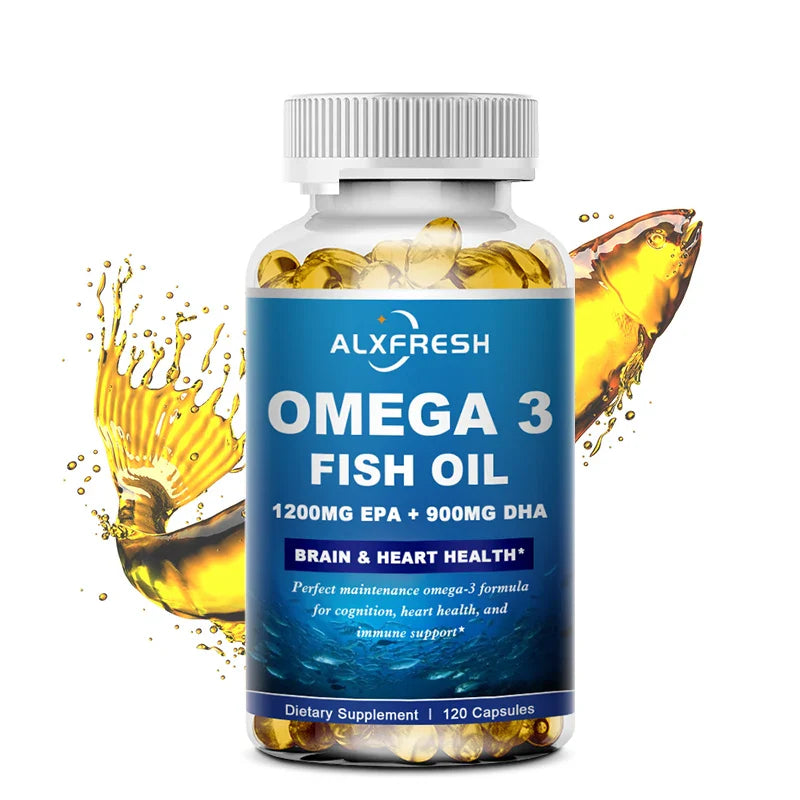 Alxfresh Wild Caught Omega 3 Fish Oil– 120/60 Soft Gels –3600mg High EPA 1300mg DHA 900mg Non-GMO Gluten Free Dietery Supplement