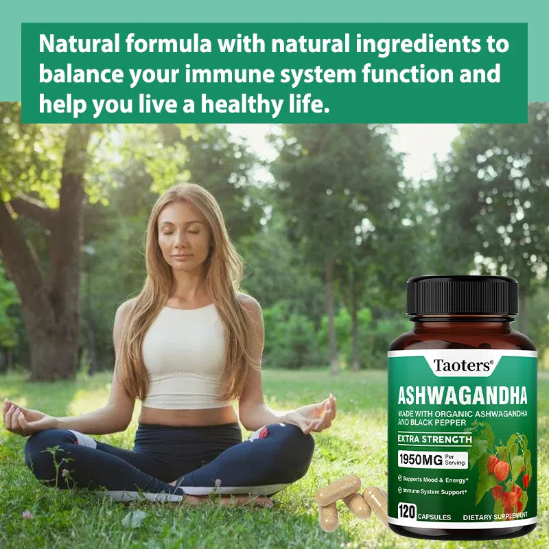 Ashwagandha + Black Pepper Capsules - Helps Improve Energy Reduce Anxiety Stress, Support Brain, Immune Health, Mood Supplements