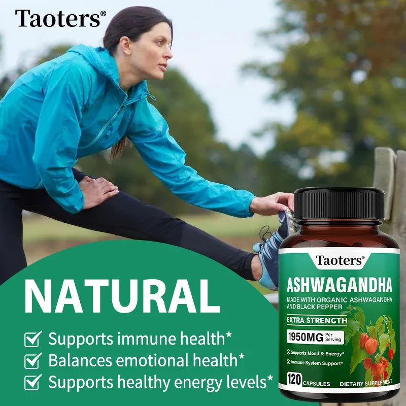 Ashwagandha + Black Pepper Capsules - Helps Improve Energy Reduce Anxiety Stress, Support Brain, Immune Health, Mood Supplements
