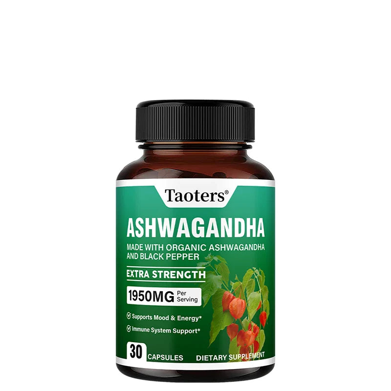 Ashwagandha + Black Pepper Capsules - Helps Improve Energy Reduce Anxiety Stress, Support Brain, Immune Health, Mood Supplements