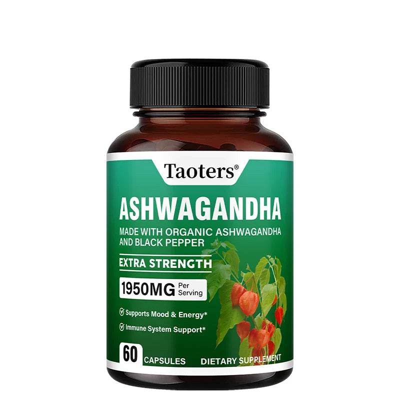 Ashwagandha + Black Pepper Capsules - Helps Improve Energy Reduce Anxiety Stress, Support Brain, Immune Health, Mood Supplements