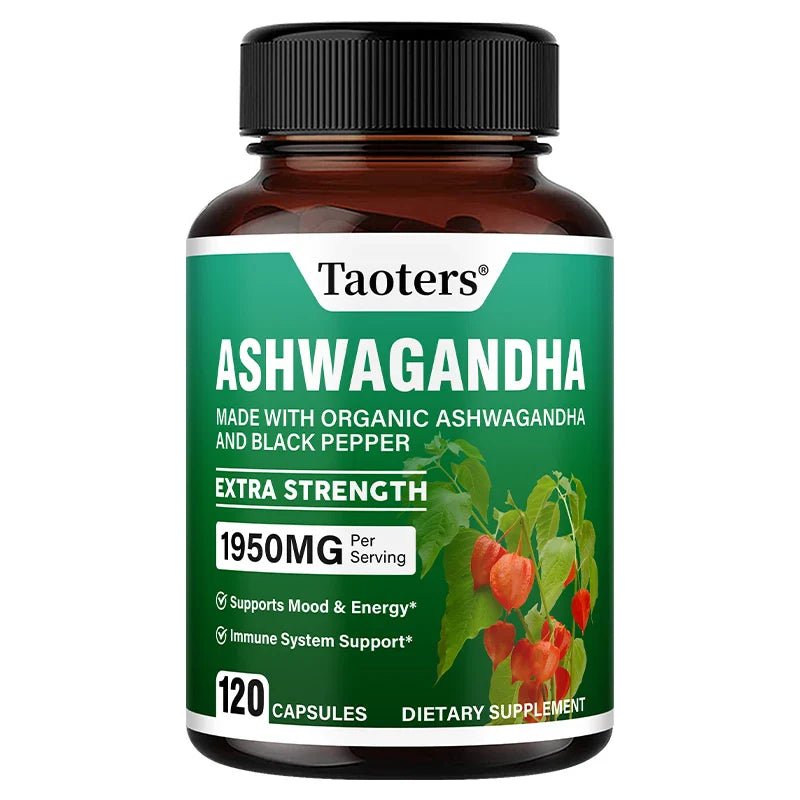 Ashwagandha + Black Pepper Capsules - Helps Improve Energy Reduce Anxiety Stress, Support Brain, Immune Health, Mood Supplements
