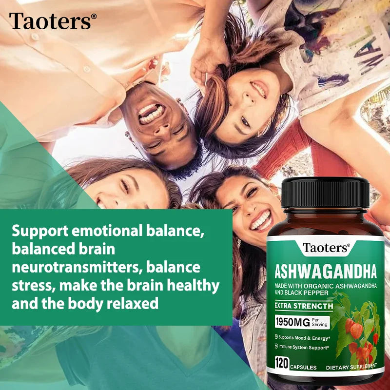 Ashwagandha + Black Pepper Capsules - Helps Improve Energy Reduce Anxiety Stress, Support Brain, Immune Health, Mood Supplements