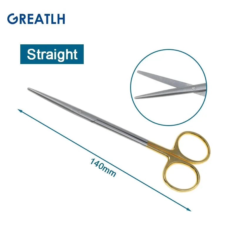 Autoclavable Tissue Scissors Stainless Steel Golden Handle Blunt Scissors Straight Head Curved Head Surgical Scissors