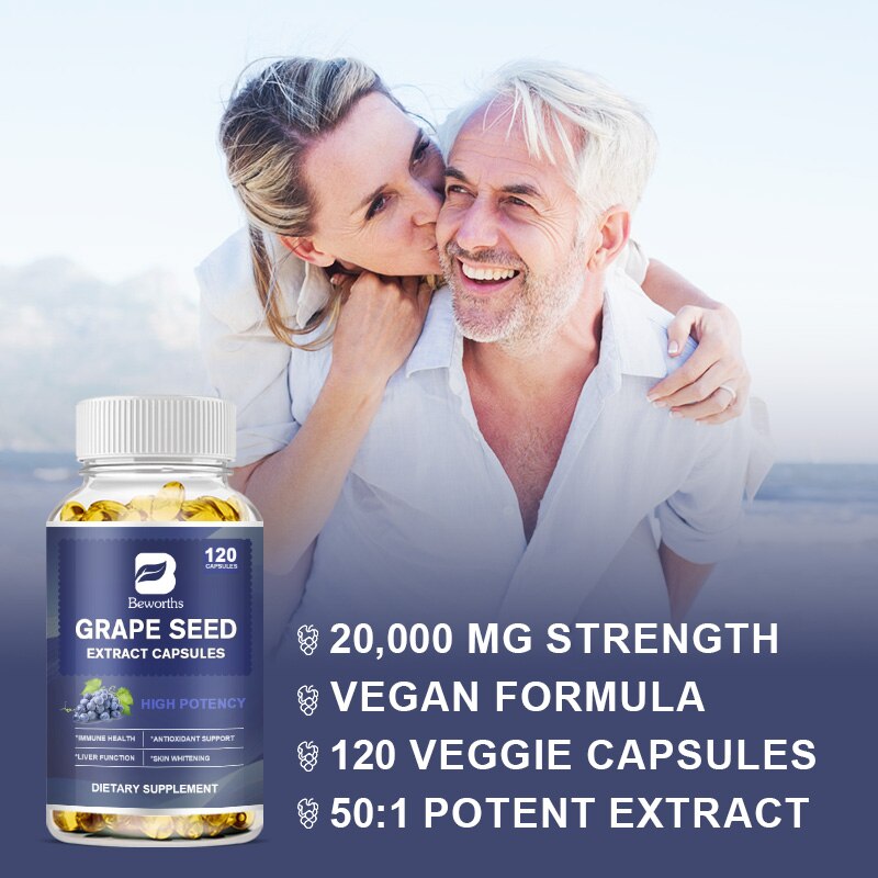 BEWORTHS 120 Pcs Organic Grape Seeds Antioxidants Vitamin E Capsule Antioxidant Anti-Aging Whitening Remove Chloasma Freckle