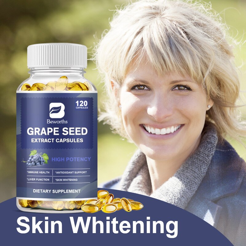 BEWORTHS 120 Pcs Organic Grape Seeds Antioxidants Vitamin E Capsule Antioxidant Anti-Aging Whitening Remove Chloasma Freckle