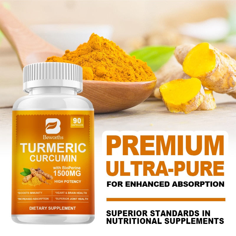 BEWORTHS 90 Pills Organic Turmeric Curcumin Supplement with Black Pepper High Potency Supports Joint,Antioxidant & Immune System
