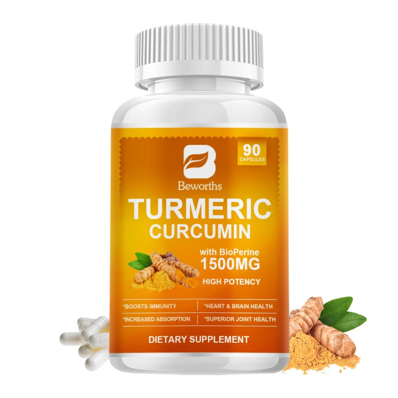BEWORTHS 90 Pills Organic Turmeric Curcumin Supplement with Black Pepper High Potency Supports Joint,Antioxidant & Immune System