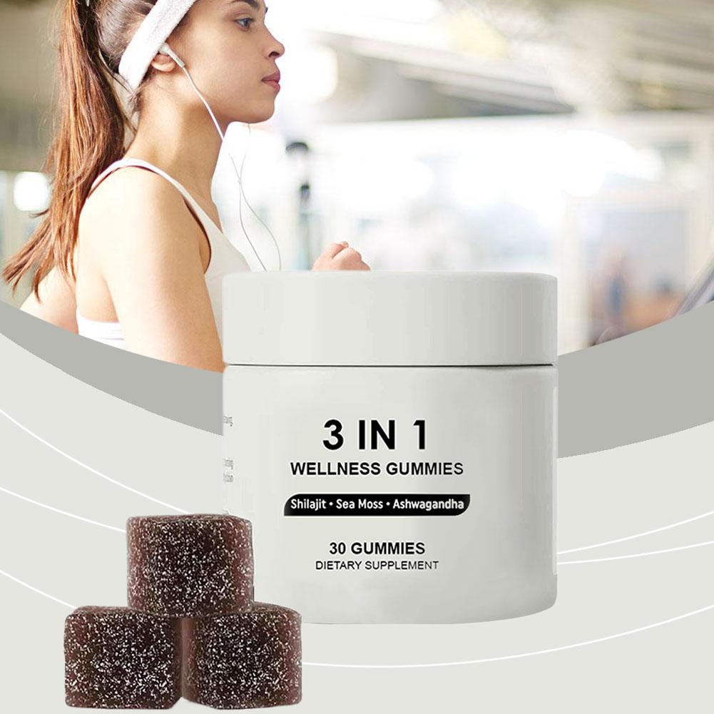 BIYODE Shilajit Soft Candy 3 In 1 Wellness Gummies Shilajit Sea Moss Ashwagandha 30 Gummies Dietary Supplement Increases Energy