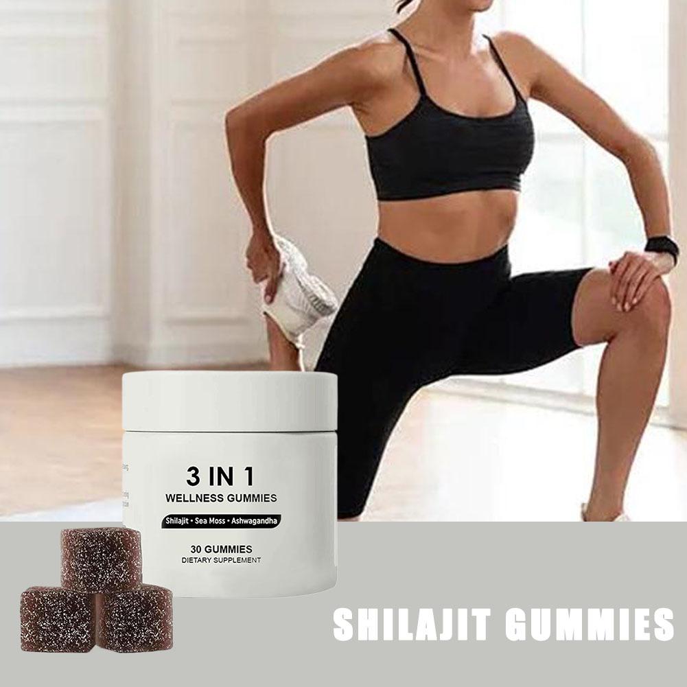 BIYODE Shilajit Soft Candy 3 In 1 Wellness Gummies Shilajit Sea Moss Ashwagandha 30 Gummies Dietary Supplement Increases Energy