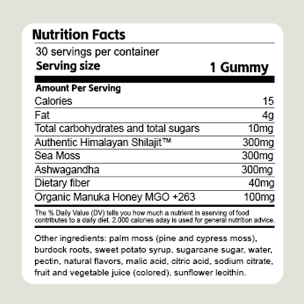 BIYODE Shilajit Soft Candy 3 In 1 Wellness Gummies Shilajit Sea Moss Ashwagandha 30 Gummies Dietary Supplement Increases Energy