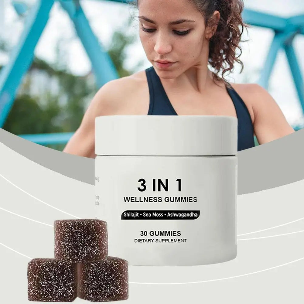 BIYODE Shilajit Soft Candy 3 In 1 Wellness Gummies Shilajit Sea Moss Ashwagandha 30 Gummies Dietary Supplement Increases Energy