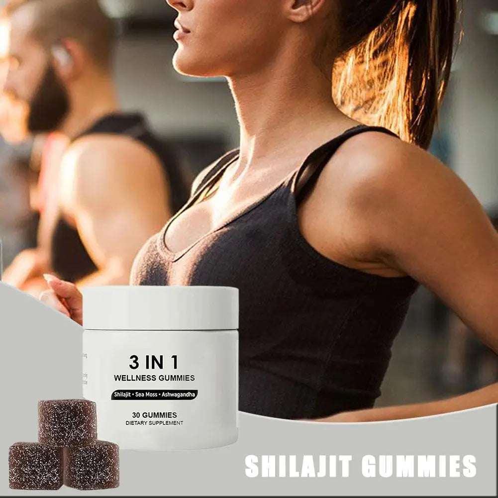 BIYODE Shilajit Soft Candy 3 In 1 Wellness Gummies Shilajit Sea Moss Ashwagandha 30 Gummies Dietary Supplement Increases Energy