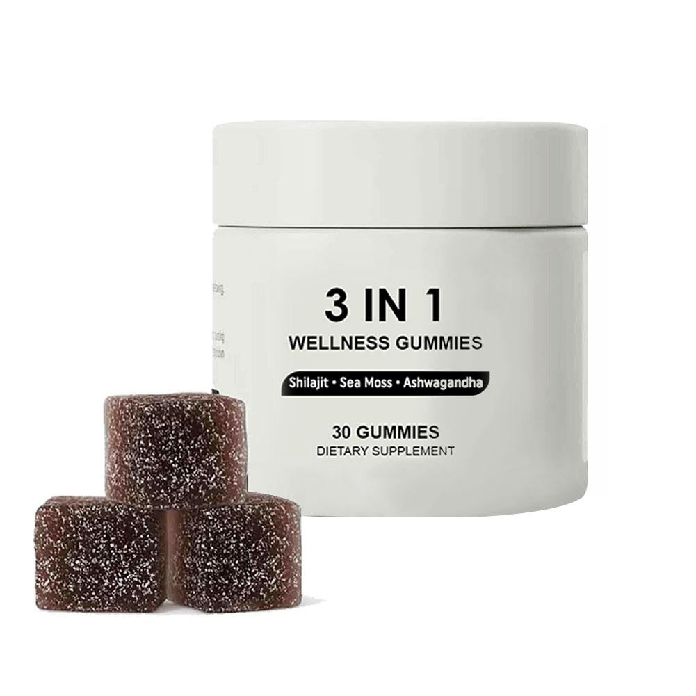 BIYODE Shilajit Soft Candy 3 In 1 Wellness Gummies Shilajit Sea Moss Ashwagandha 30 Gummies Dietary Supplement Increases Energy
