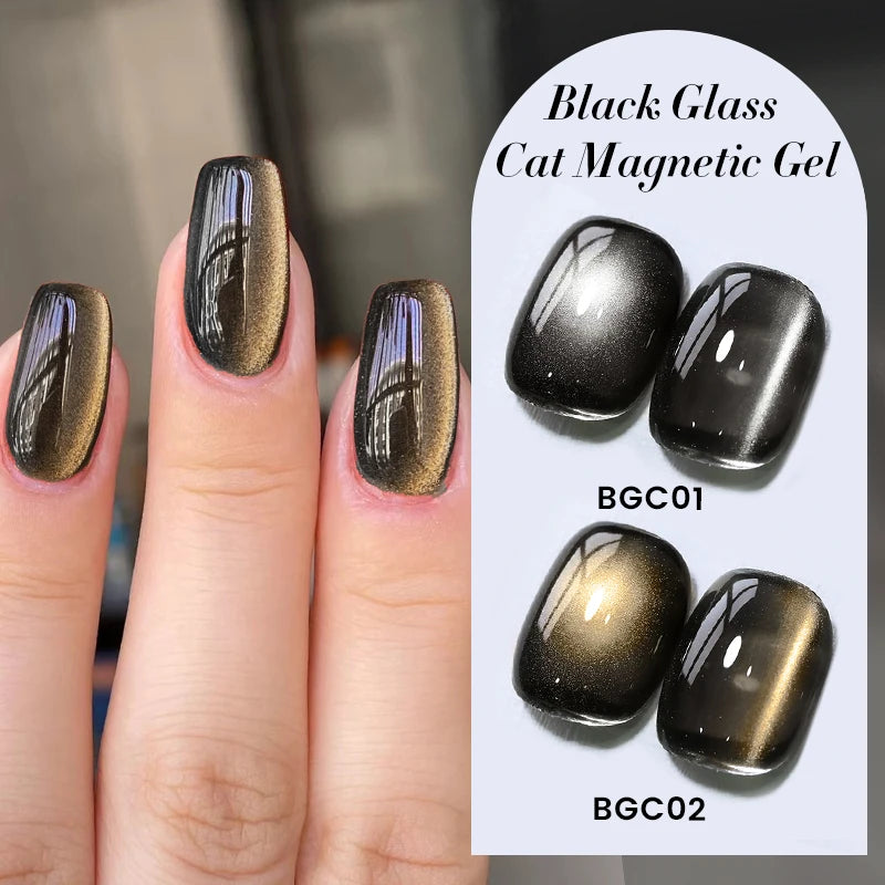 BORN PRETTY 10ml Black Glass Cat Magnetic Gel Nail Polish Gold Silver Ultra Shine Glitter Soak Off UV LED Gel Nail Art Varnish